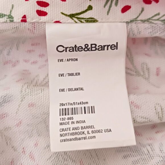NEW Crate & Barrel Christmas Tie Back Apron Red Pom Pom Patch Pockets - Picture 7 of 8